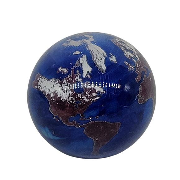 1991 Lundberg Studios Art Glass Signed Planet Earth World Globe 3" Paperweight